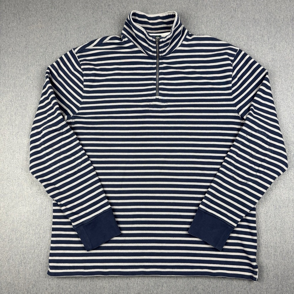 J Crew Sweater Mens Large Blue Stripe 1/4 Zip Mock Neck Cotton Pullover Oarsman